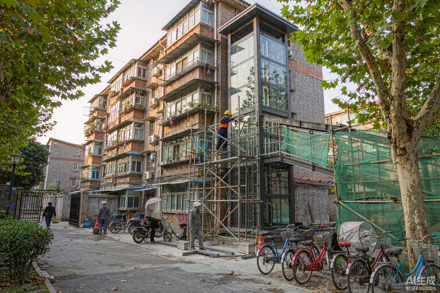 老旧小区加装电梯施工现场(AI 生成示意图)